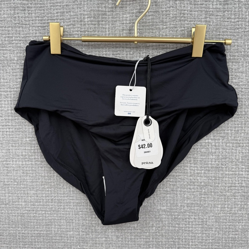 PrAna Sun Shade Bottom Womens Large Black High Waist Econyl Quick Dry Bikini